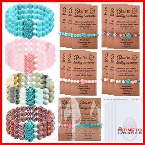 24 Set Turtle Charm Bracelets with Inspirational Cards Employee Gifts